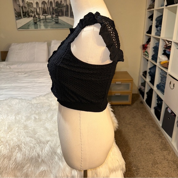 Willow & Root / Buckle | Mesh Tank Top Crop Lace Crochet Off Shoulder Black - Picture 5 of 14